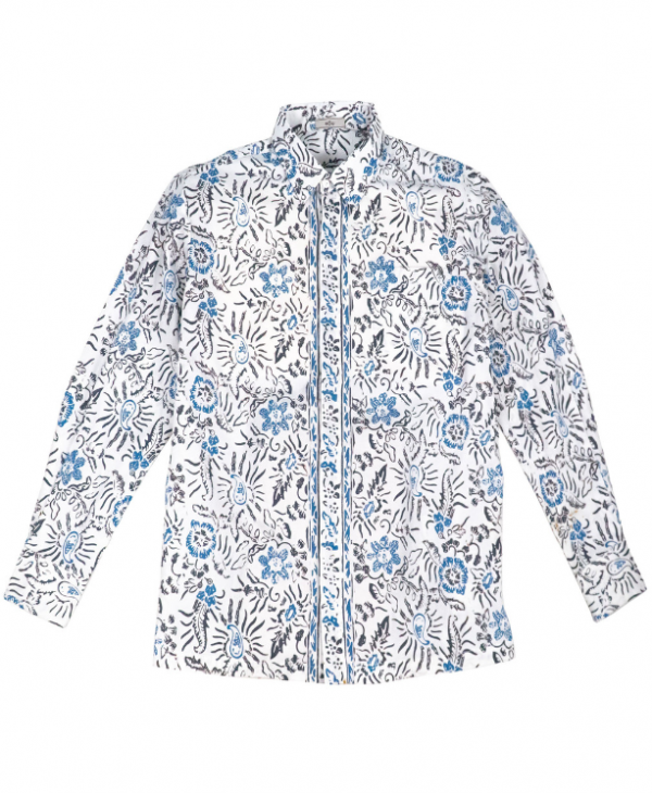 Motif floral dengan warna biru dan putih